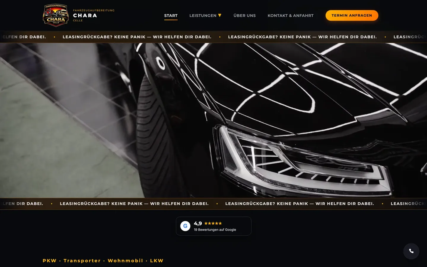 Fahrzeugpflege Celle: Startseite am Desktop