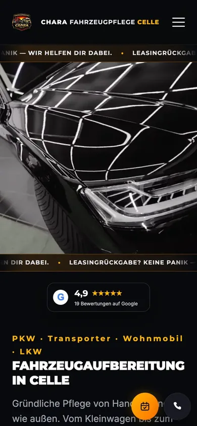 Fahrzeugpflege Celle: Startseite auf dem Handy