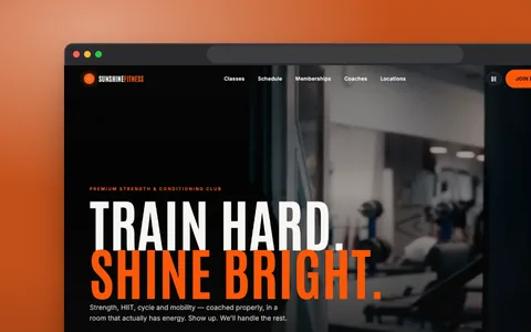 Fitnessstudio-Website-Demo (Design-Konzept): Website im Browserfenster