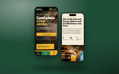 Pub-Website-Demo (Design-Konzept): Website auf zwei Handys